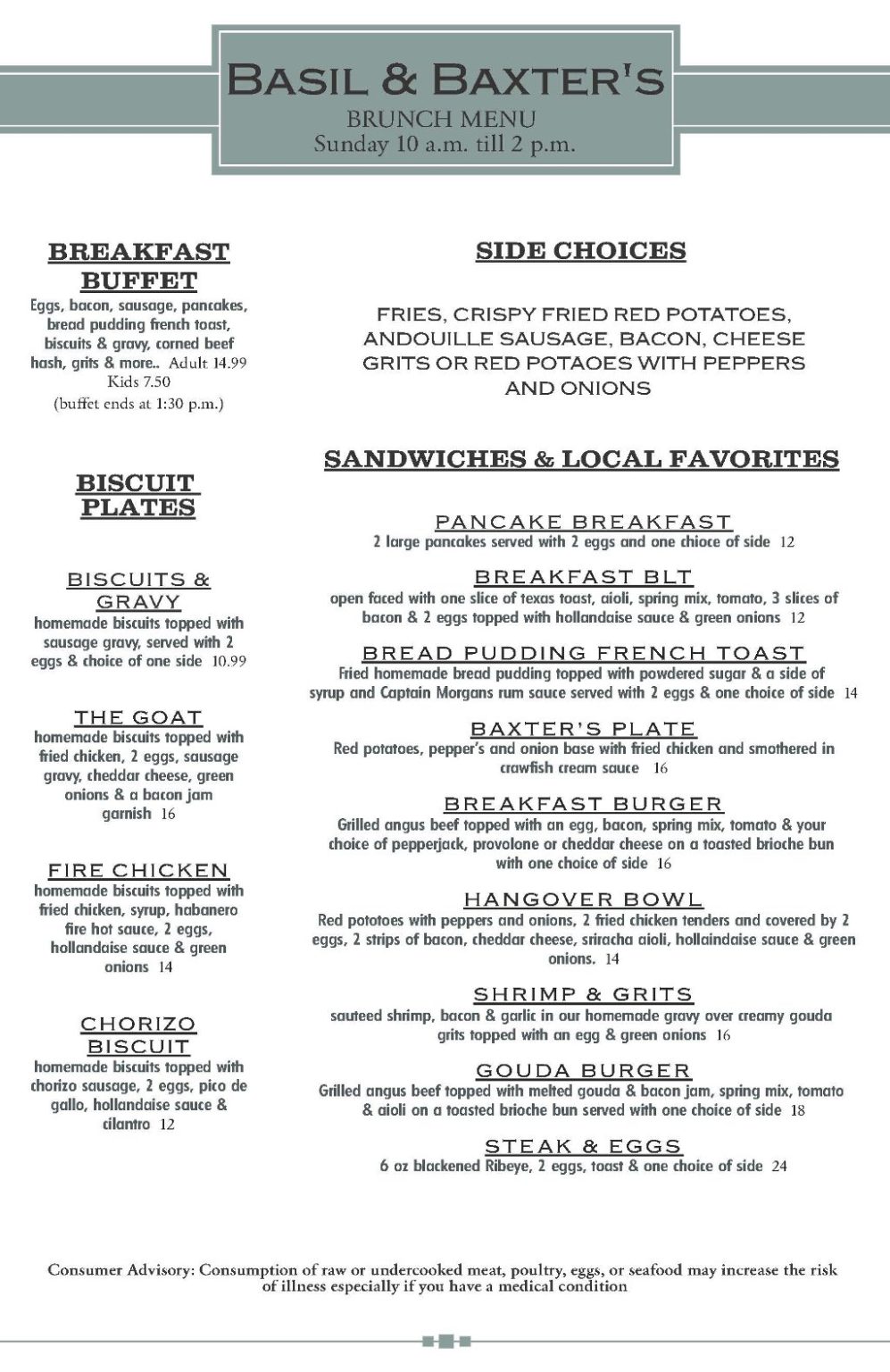 Brunch Menu PDF At Basil & Baxter's Basil & Baxter's Resturant